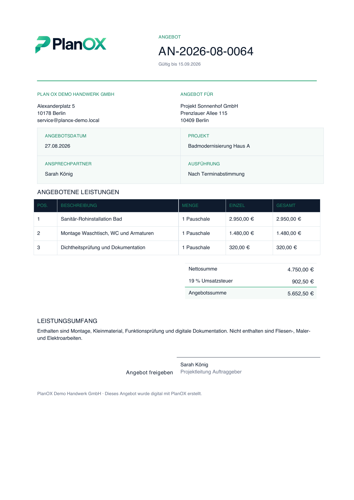 PlanOX Angebot als PDF