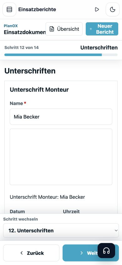 Einsatzbericht mobil unterschreiben