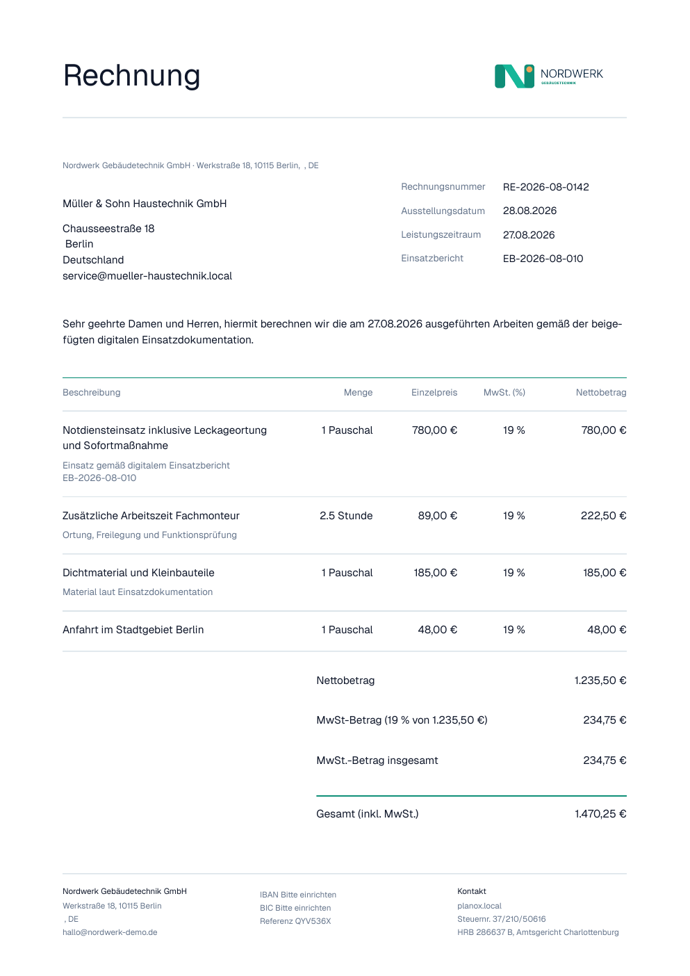 Rechnung aus PlanOX